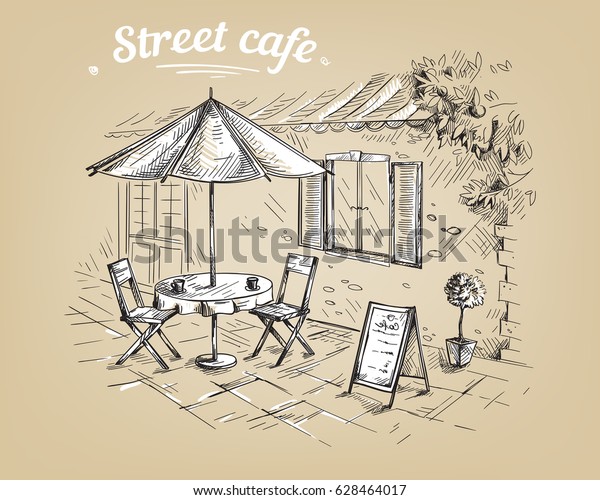 フレンチストリートカフェ 手描きのベクターイラスト のベクター画像素材 ロイヤリティフリー 628464017