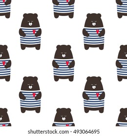 French style bear seamless pattern. Cute cartoon parisian teddy bear vector illustration. Child drawing style animal background. Design for fabric, textile etc.