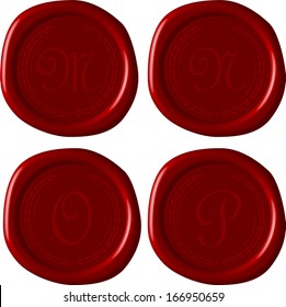 french style luxury english alphabet "M,N,O,P" letters in wreath on sealing wax