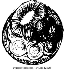 French sweet cake with kiwi vector ink sketch