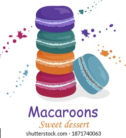 French sweet macaroons. A stack of tasty cakes. A delicious dessert, a good present. Vector