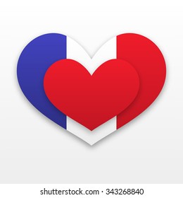 French symbol heart flag country France, love city Paris design, sign, emblem, icon, background national patriotic, travel, banner, button. Vector illustration