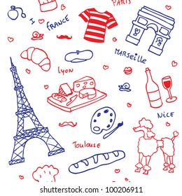 French symbols and icons seamless pattern