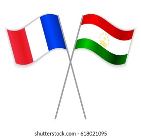 French and Tajikistani crossed flags. France combined with Tajikistan isolated on white. Language learning, international business or travel concept.