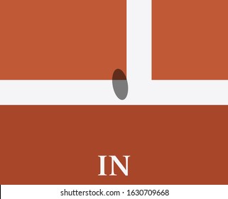 French tennis tournament court, and ball mark in challenge system, when the ball was in.