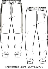 FRENCH TERRY CUT AND SEW JOGGERS WITH ZIPPER POCKET DETAIL DESIGNED FOR MEN YOUNG MEN AND TEEN BOYS IN VECTOR ILLUSTRATION