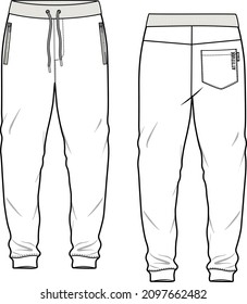 FRENCH TERRY JOGGERS WITH WELT POCKET DETAIL DESIGNED FOR MEN YOUNG MEN AND TEEN BOYS IN VECTOR ILLUSTRATION