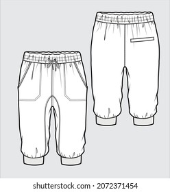 FRENCH TERRY THREE FOURTH LENGTH CAPRI JOGGERS DESIGNED FOR MEN YOUNG MEN AND TEEN BOYS IN VECTOR ILLUSTRATION