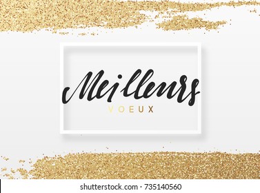 French text Meilleurs voeux. Christmas and New Year luxury gold background. Xmas greeting card.