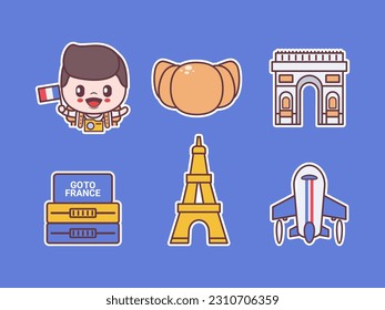 french tourism element vector collection with different objects