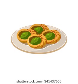 French Traditional Snail Dish. Vector Illustration Appetizing dishes collection