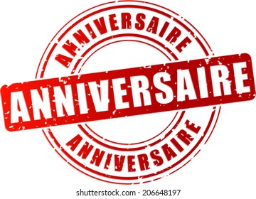French translation for birthday red stamp illustration