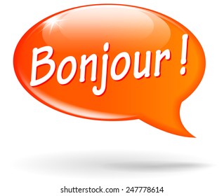 French translation for hello orange speech bubble
