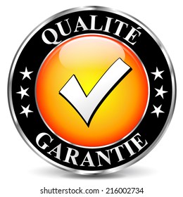 French translation for quality orange and black round icon