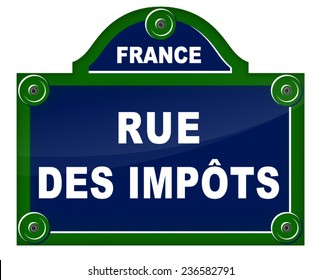 French translation of taxes street blue sign