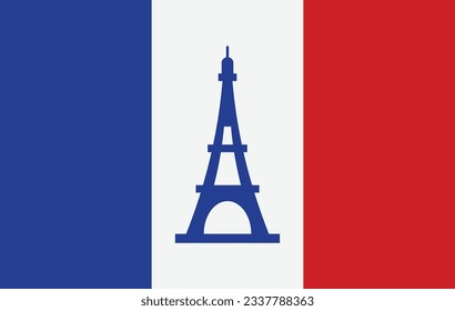 Bandera tricolor francesa con diseño de icono de vectores de la torre Eiffel, símbolo del Día de la Bastilla, Signo del Día Nacional de Francia, ilustración de la Revolución Francesa