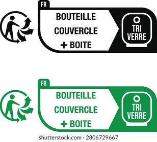 French Triman recycling logo showing bottle lid and box glass sorting instructions for tri verre bin in France