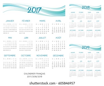 french turquoise calendar vector 2017-2018-2019