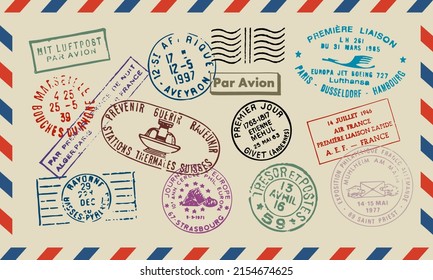 French vintage postage stamps collection of vector stamps