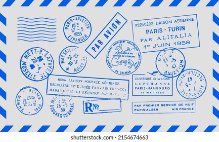 French vintage postage stamps collection of vector stamps