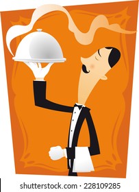 French Waiter Character Illustration