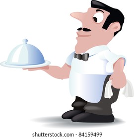 French Waiter With A Tray And Cover