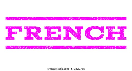 French watermark stamp. Text tag between horizontal parallel lines with grunge design style. Rubber seal stamp with unclean texture. Vector magenta color ink imprint on a white background.