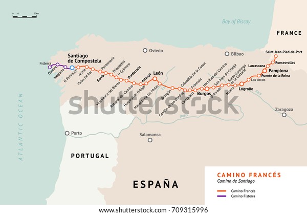 French Way Map Camino De Santiago Stock Vector Royalty Free
