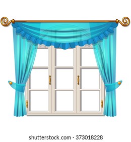 Vintage Wooden Window Frame Curtain Isolated Stock Illustration 160472150