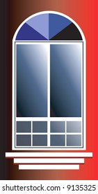 French window with colourful glass	