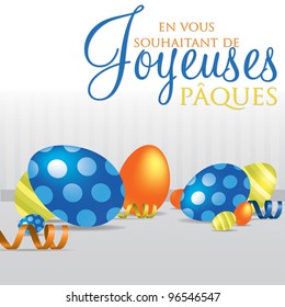 French "Wishing you a Happy Easter" scattered egg cards in vector format.