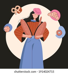french woman baker with a croissant. Vector image - you can use it as a poster in a cafe, restaurant,or bakery. or as a print for postcards from Paris