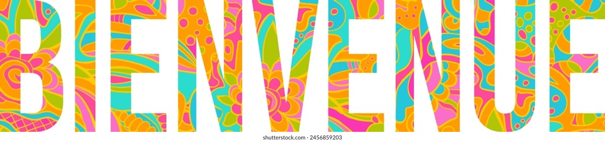 French word Bienvenue (Welcome). Decorative abstract doodle vector text 