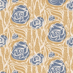 French Yellow Blue Floral Linen Seamless Pattern With 2 Tone Country Cottage Style Botanical Motif. Simple Vintage Rustic Fabric Textile Effect. Primitive Modern Shabby Chic Design.