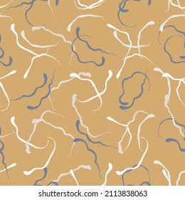 French Yellow doodle motif linen seamless pattern. Tonal country cottage style abstract scribble motif background. Simple vintage rustic fabric textile effect. Primitive drawing shabby chic cloth.