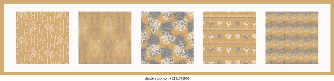 French yellow linen seamless pattern set. Tonal farmhouse cottage style background. Simple vintage rustic fabric textile effect. Primitive modern shabby chic kitchen cloth design group. 