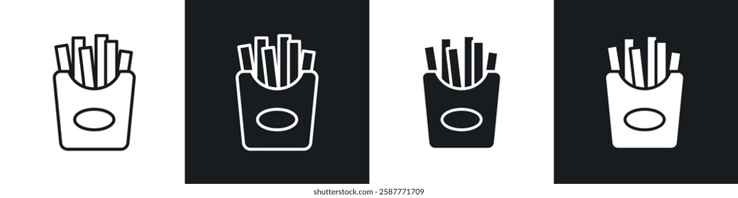 French-fries icon set black and white colors. Graphic Vector icons pack