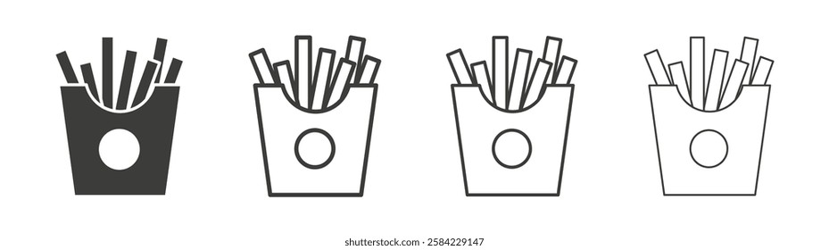 French-fries icons set. Liner outlined and flat black color