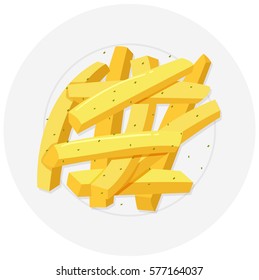 Frenchfries on round plate illustration