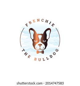 Französisches Bulldogge-Logo. gerundetes Logo auf weißem Hintergrund