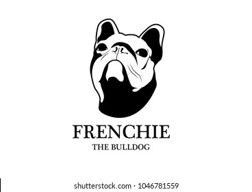 Frenchie The Gentleman in Black and White Logo. Black and white vector illustration featuring a charming French Bulldog as a sophisticated gentleman. Unique and stylish branding.