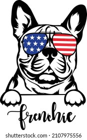 Frenchie Peeking Dog In Sunglasses And USA Flag Vector Image 