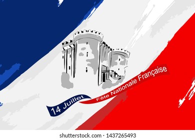 (French:July 14, French National Day) Happy bastille day vector illustration. Suitable for greeting card, poster and banner