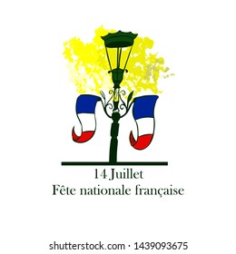 (French:July 14, French National Day) Happy bastille day, gas lamp vector illustration. Suitable for greeting card, poster and banner