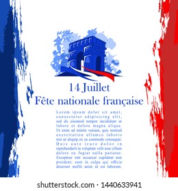 (French:July 14, French National Day) Happy bastille day with French national monument vector illustration. Suitable for greeting card, poster and banner