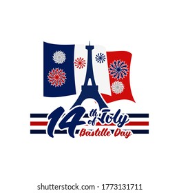 (French:July 14, French National Day) Happy bastille day (Fête nationale française) vector illustration. Suitable for greeting card, poster and banner