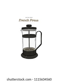 French-press. coffee maker hand draw illustration vector.