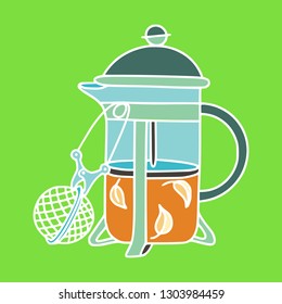 French-press tea-pot with a tea-infuser. Zero waste home and sustainable household.