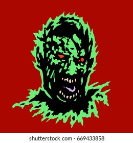 Frenzy zombie head. Horror image. Vector illustration