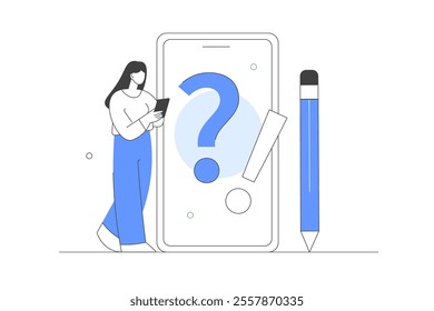 Frequency asked questions and helpdesk. Character asking questions to helpdesk customer service and receiving answers. User support concept. Flat Cartoon Vector Illustration, icon. Stylish abstract